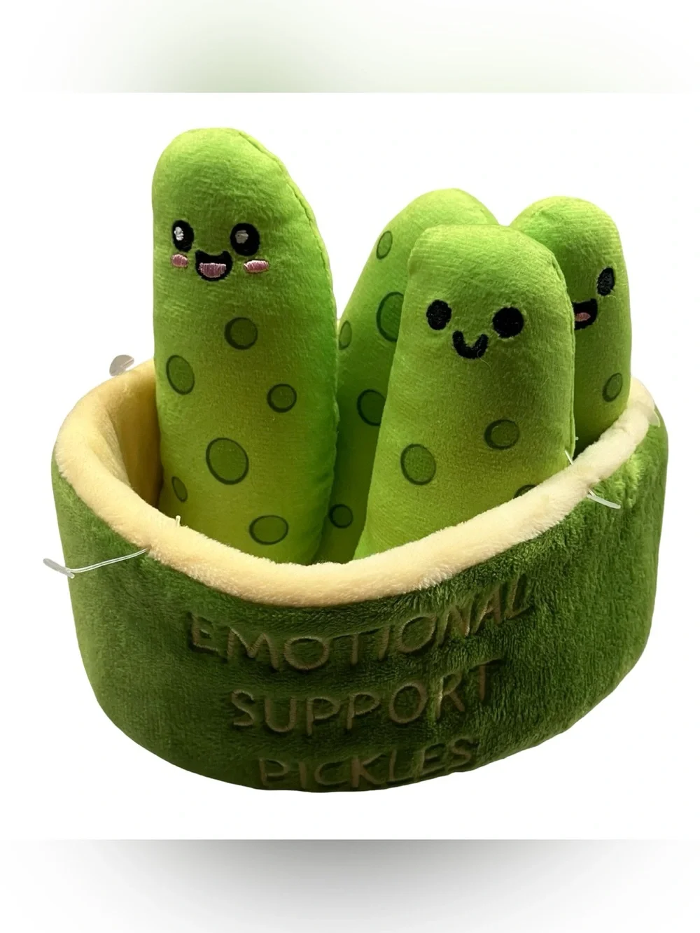 Emotional Support Pickles Plush Set – 4 Stuffed Toys & Basket by Relatable Soft